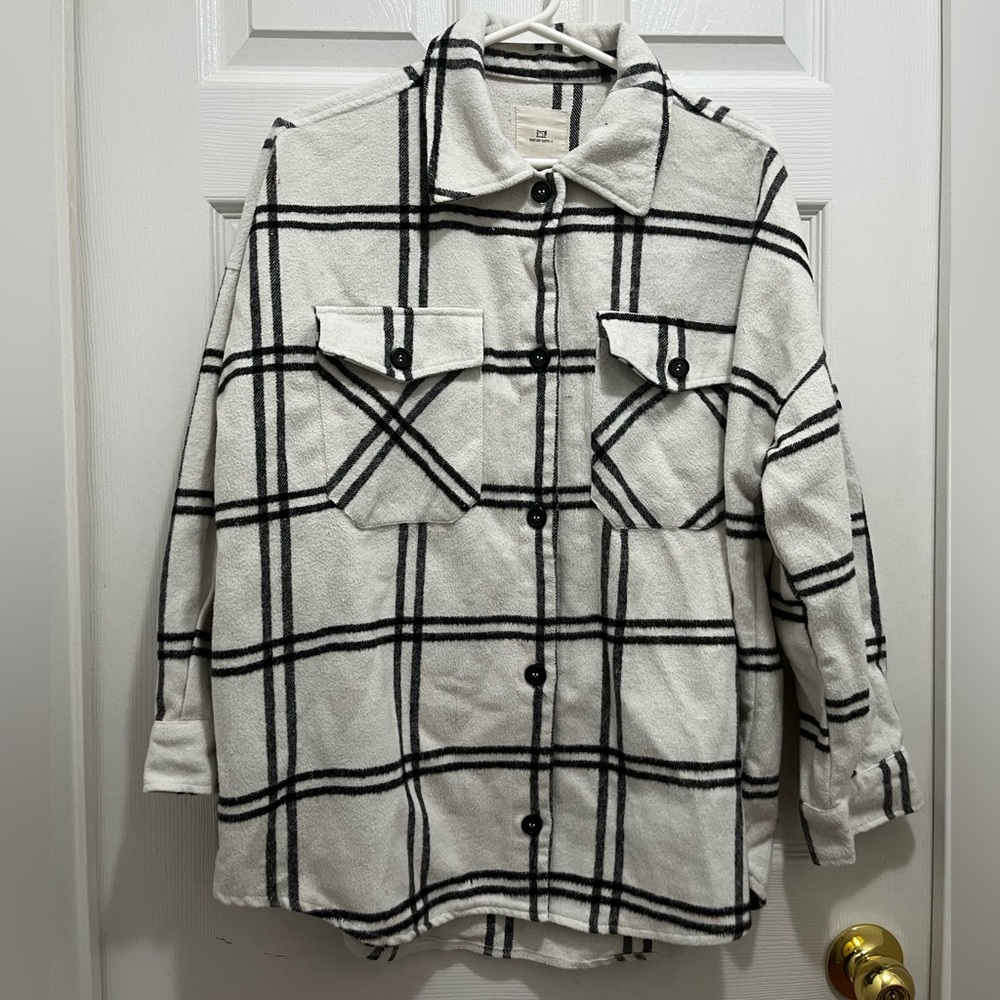 Thread & Supply Cream and Black Plaid Shirt